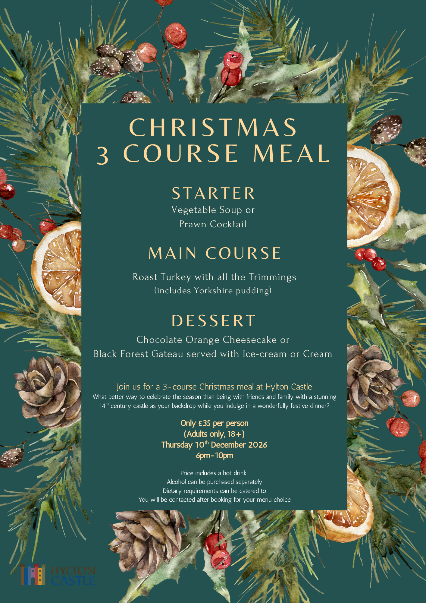 X FULLY BOOKED X - Festive 3-Course Meal 2026